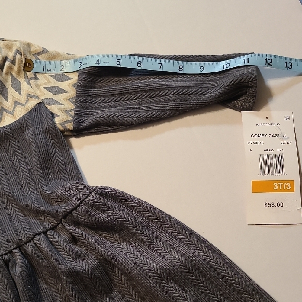 Rare Editions Stylish Comfy Casual Girls Dress - Gray/Cream NWT 3T/3 - Picture 10 of 12